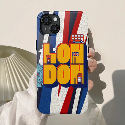 London Graphic Tough Phone Case – Retro Union Jack Travel Design - DiwaKi