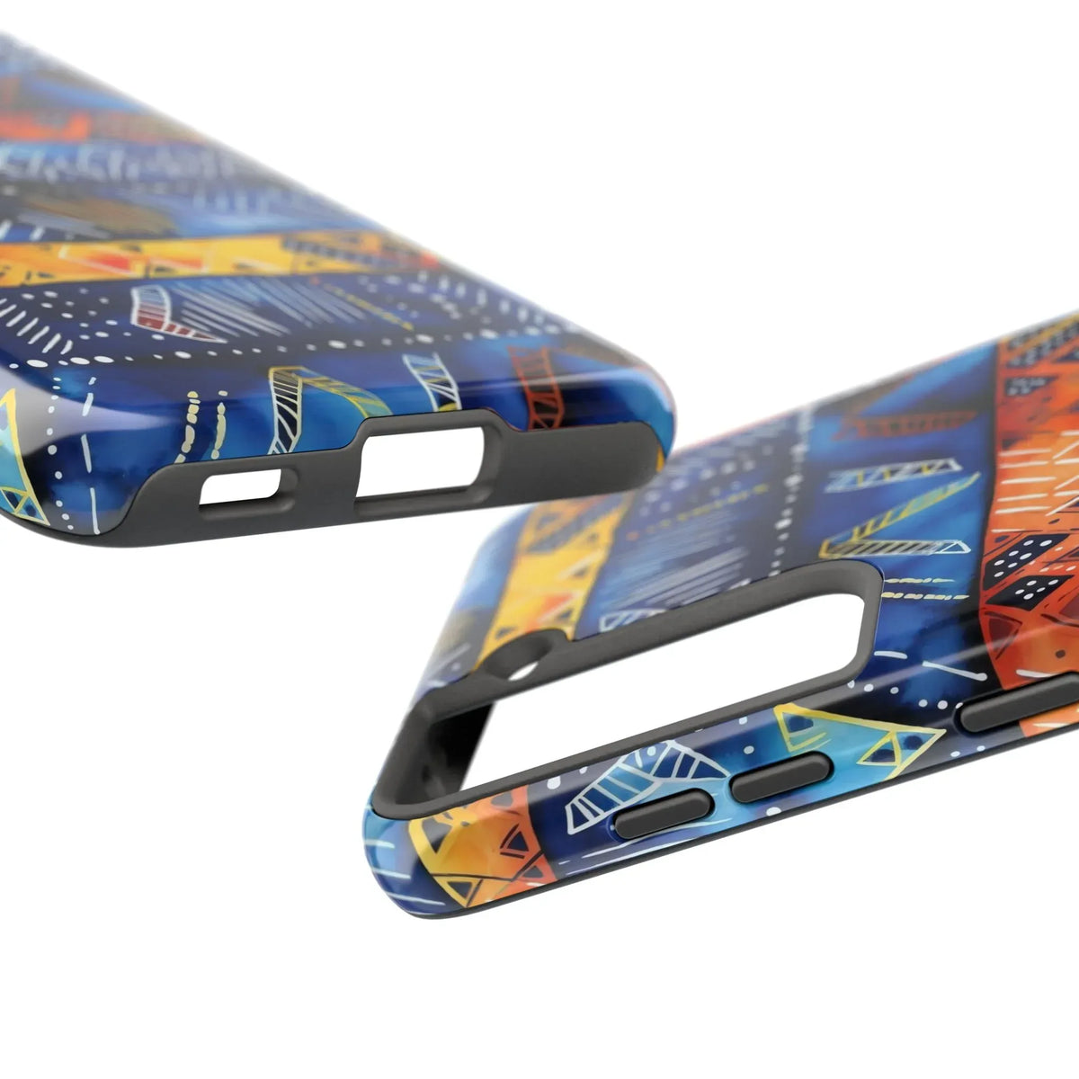 African mudcloth Tribal Indigo Stripe Tough Phone Case — Blue &amp; Orange Geometric Protective Cover - DiwaKi