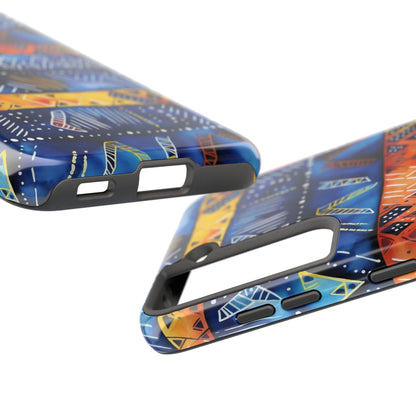 African mudcloth Tribal Indigo Stripe Tough Phone Case — Blue &amp; Orange Geometric Protective Cover
