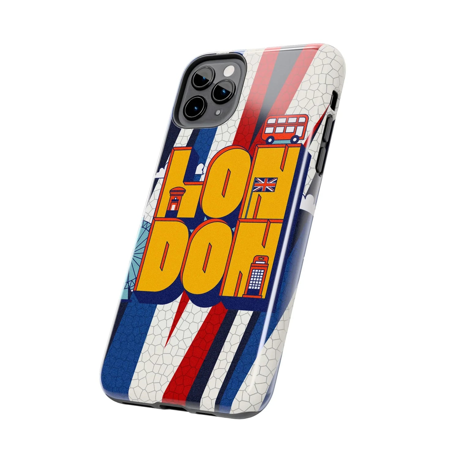 London Graphic Tough Phone Case – Retro Union Jack Travel Design - DiwaKi