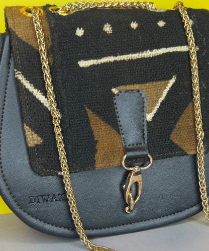 African black &amp; brown bogolan pattern shoulder bag - DiwaKi