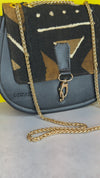 DiwaKi Bogolan Royale Chain Bag – African Mudcloth Leather Shoulder Bag with Gold Chain