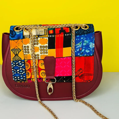 African wax pattern burgundy shoulder bag - DiwaKi