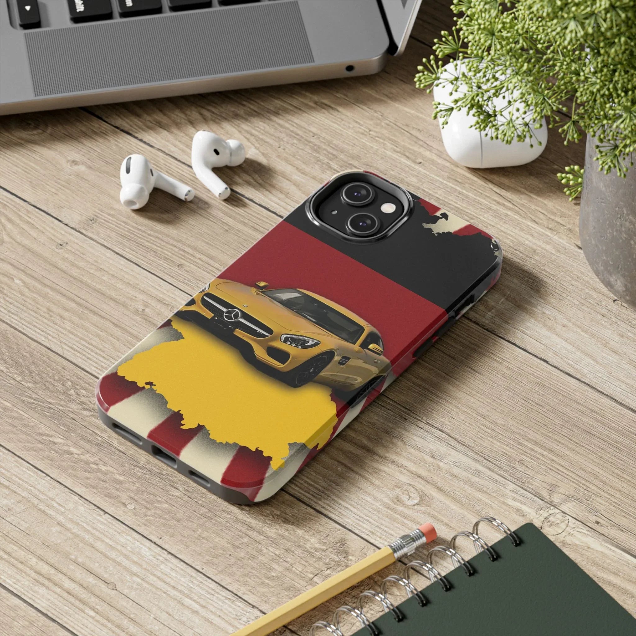 Mercedes Sports Car Tough Phone Case — Yellow GT on Red &amp; Black Background - DiwaKi