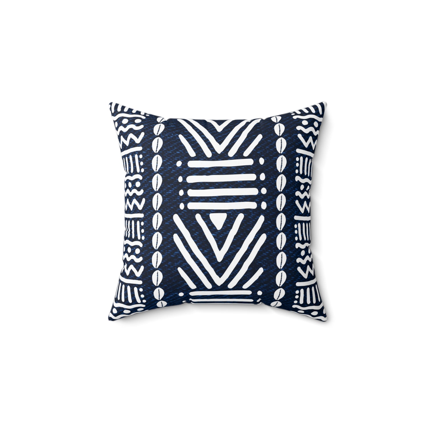 Mudcloth-Inspired Navy Throw Pillow — Boho Geometric Square Accent