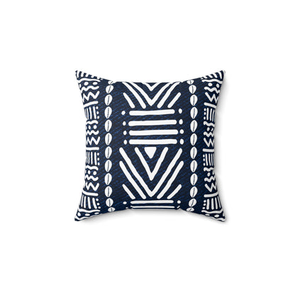 Mudcloth-Inspired Navy Throw Pillow — Boho Geometric Square Accent