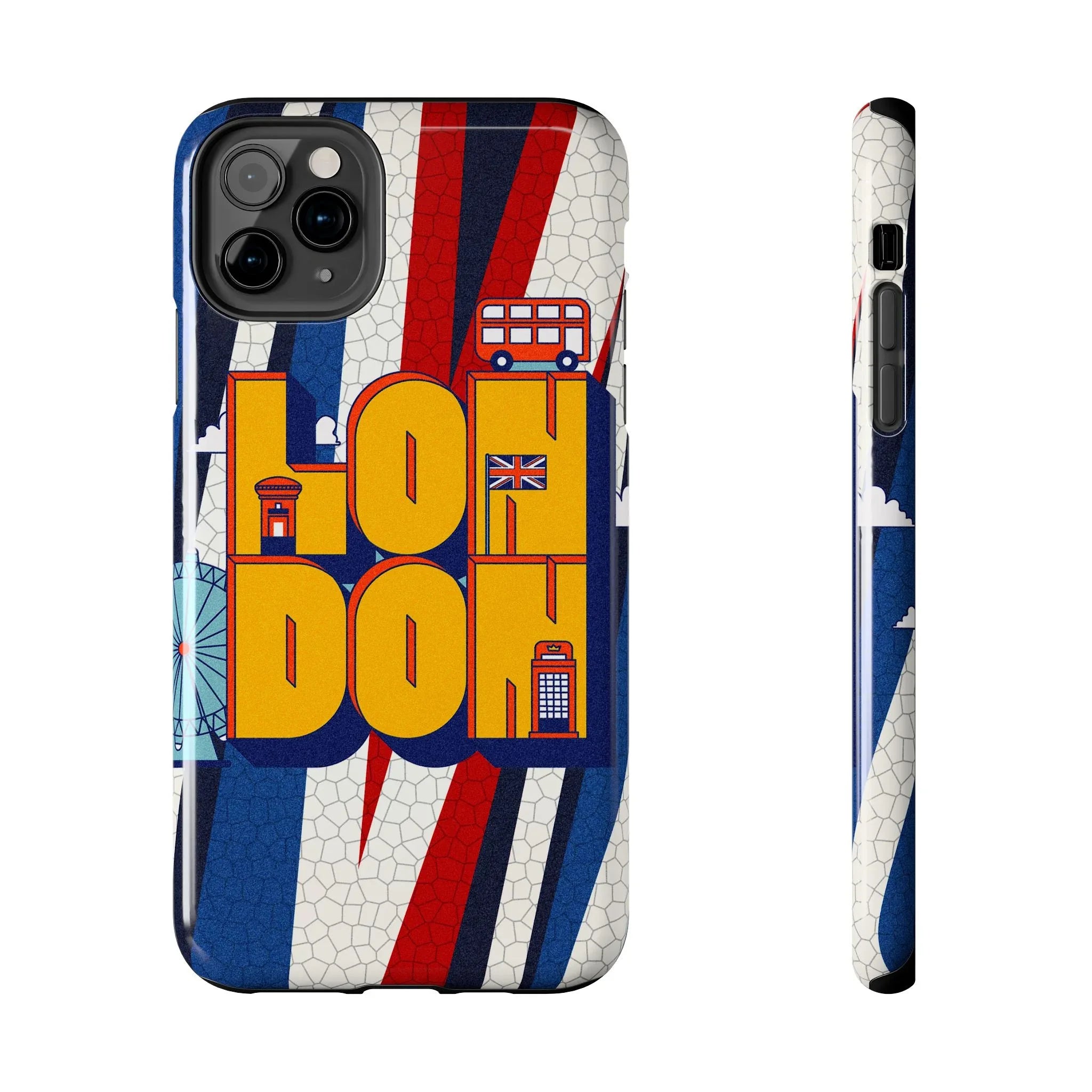 London Graphic Tough Phone Case – Retro Union Jack Travel Design - DiwaKi