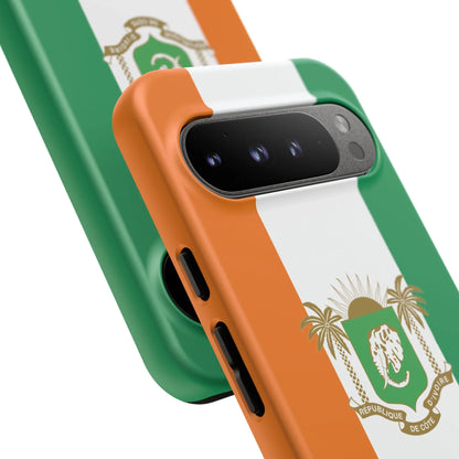 Ivory Coast Flag Tough Phone Case — Orange White Green Shield Crest - DiwaKi