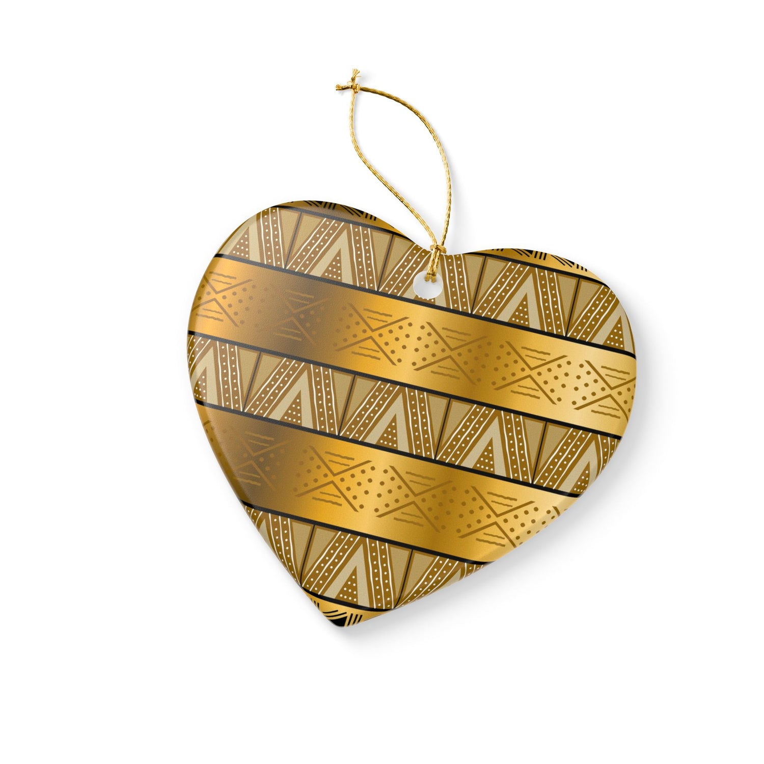 Gold Tribal Heart Ceramic Ornament — Decorative Holiday &amp; Gift Accent