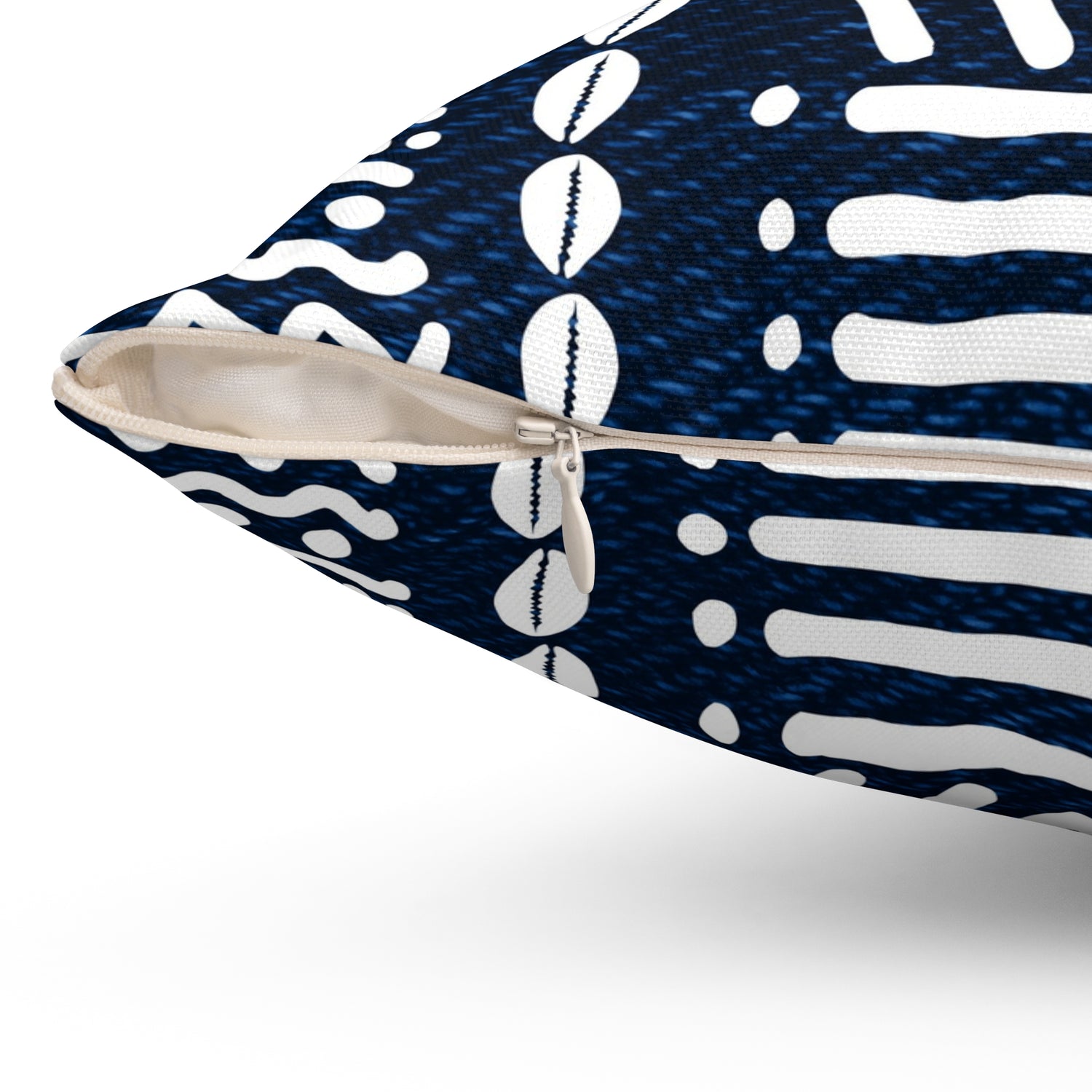 Mudcloth-Inspired Navy Throw Pillow — Boho Geometric Square Accent