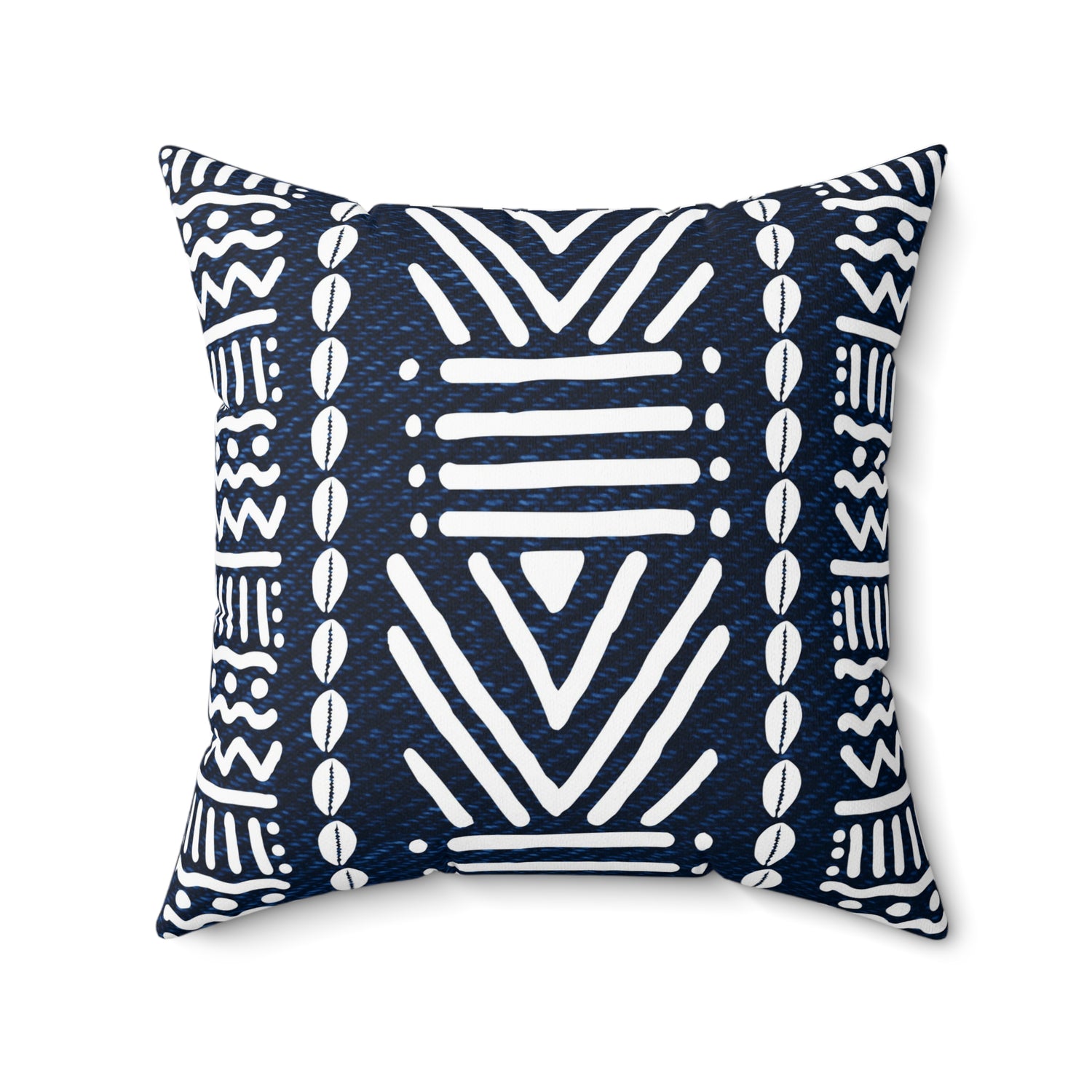 Mudcloth-Inspired Navy Throw Pillow — Boho Geometric Square Accent