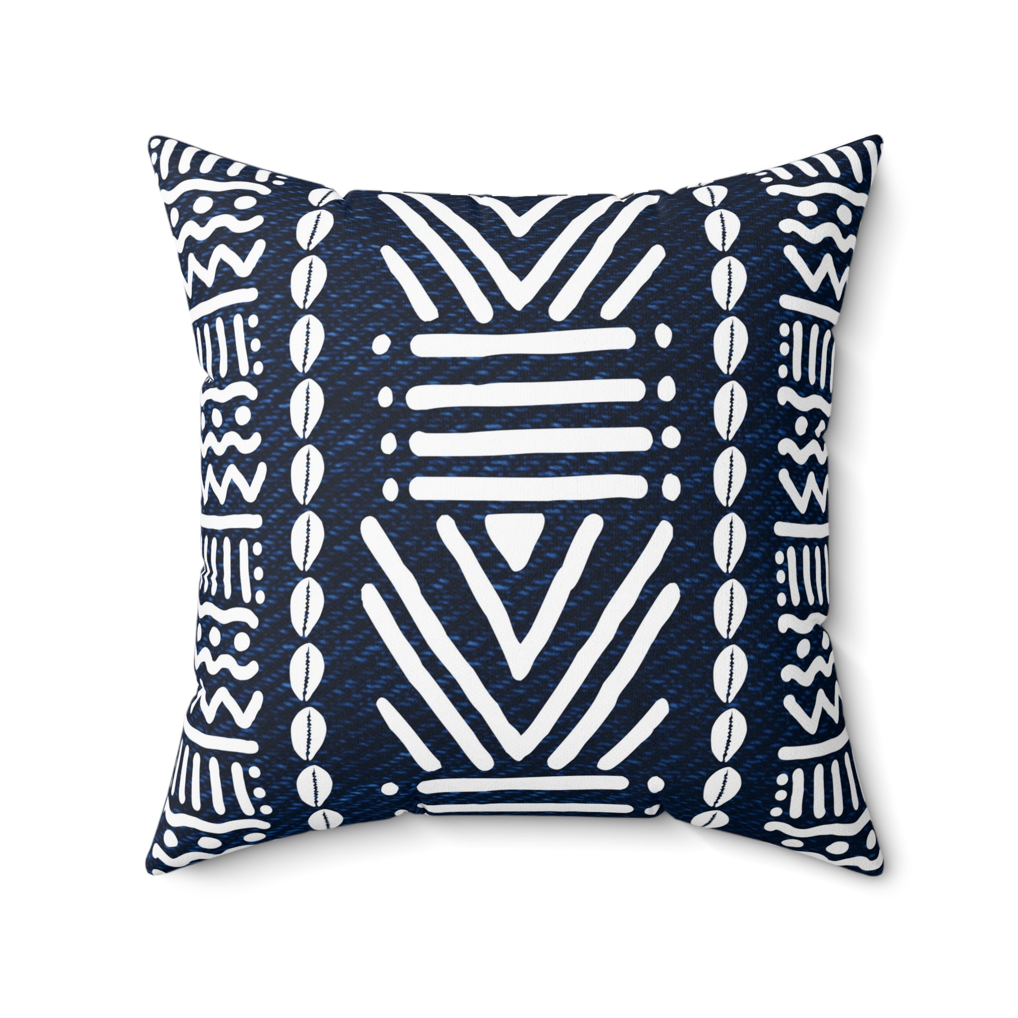 Mudcloth-Inspired Navy Throw Pillow — Boho Geometric Square Accent