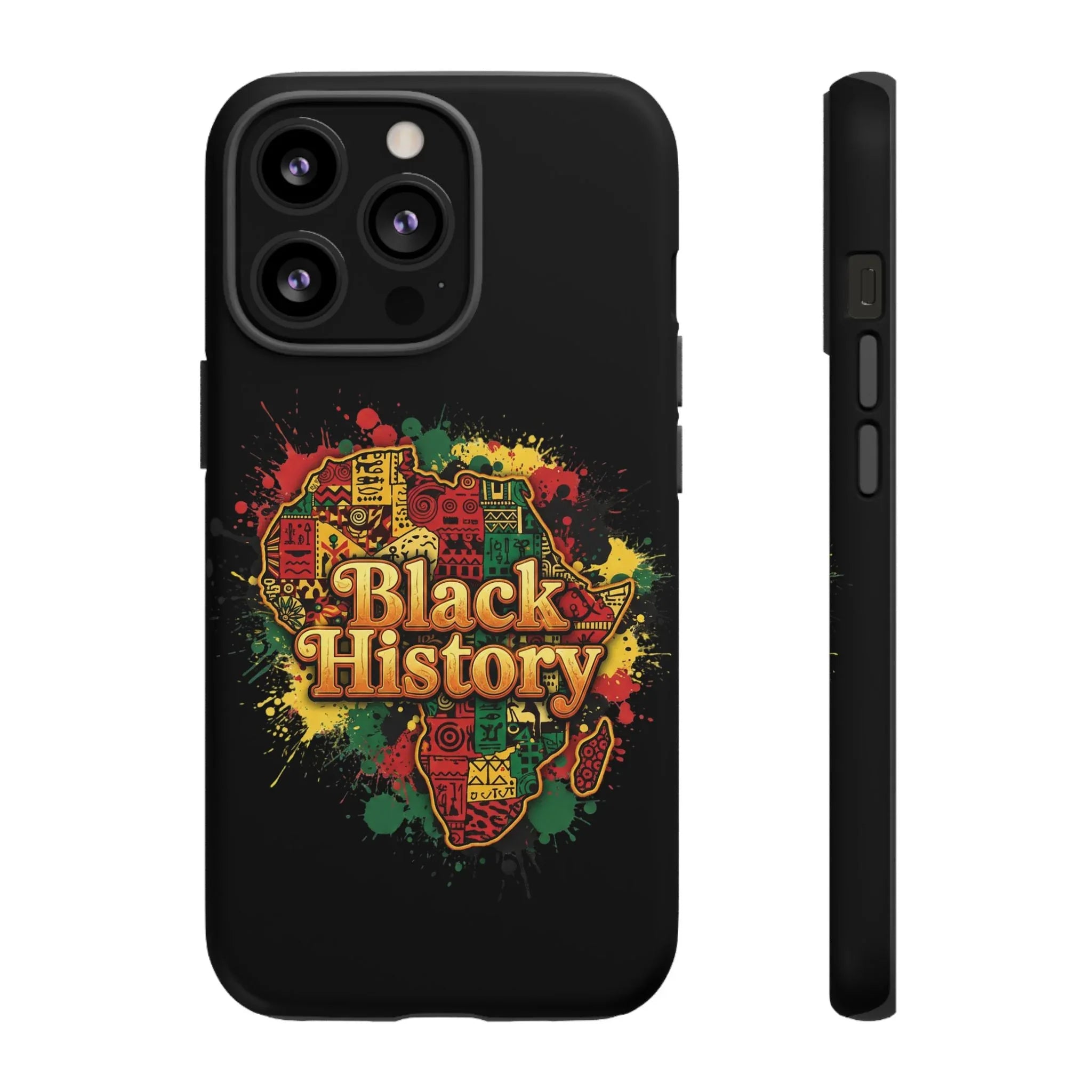 Black History Phone Case — Afrocentric Map Design, Bold Red‑Green‑Gold Splash - DiwaKi