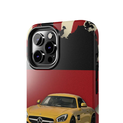 Mercedes Sports Car Tough Phone Case — Yellow GT on Red &amp; Black Background - DiwaKi