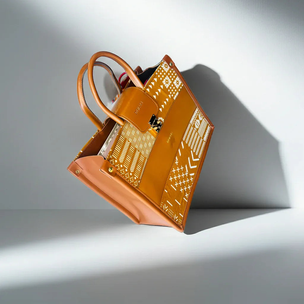 Diwaki tan mud cloth African tote bag - DiwaKi