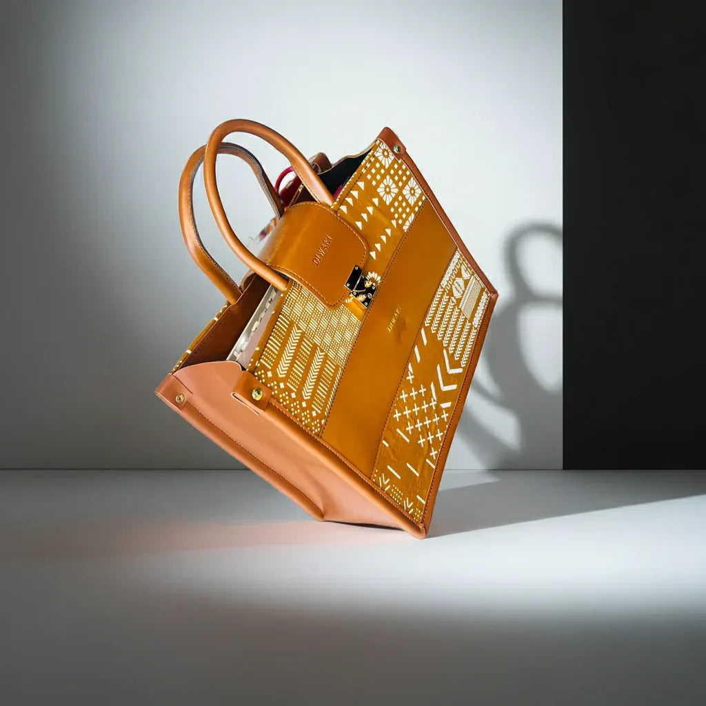 Diwaki tan mud cloth African tote bag - DiwaKi