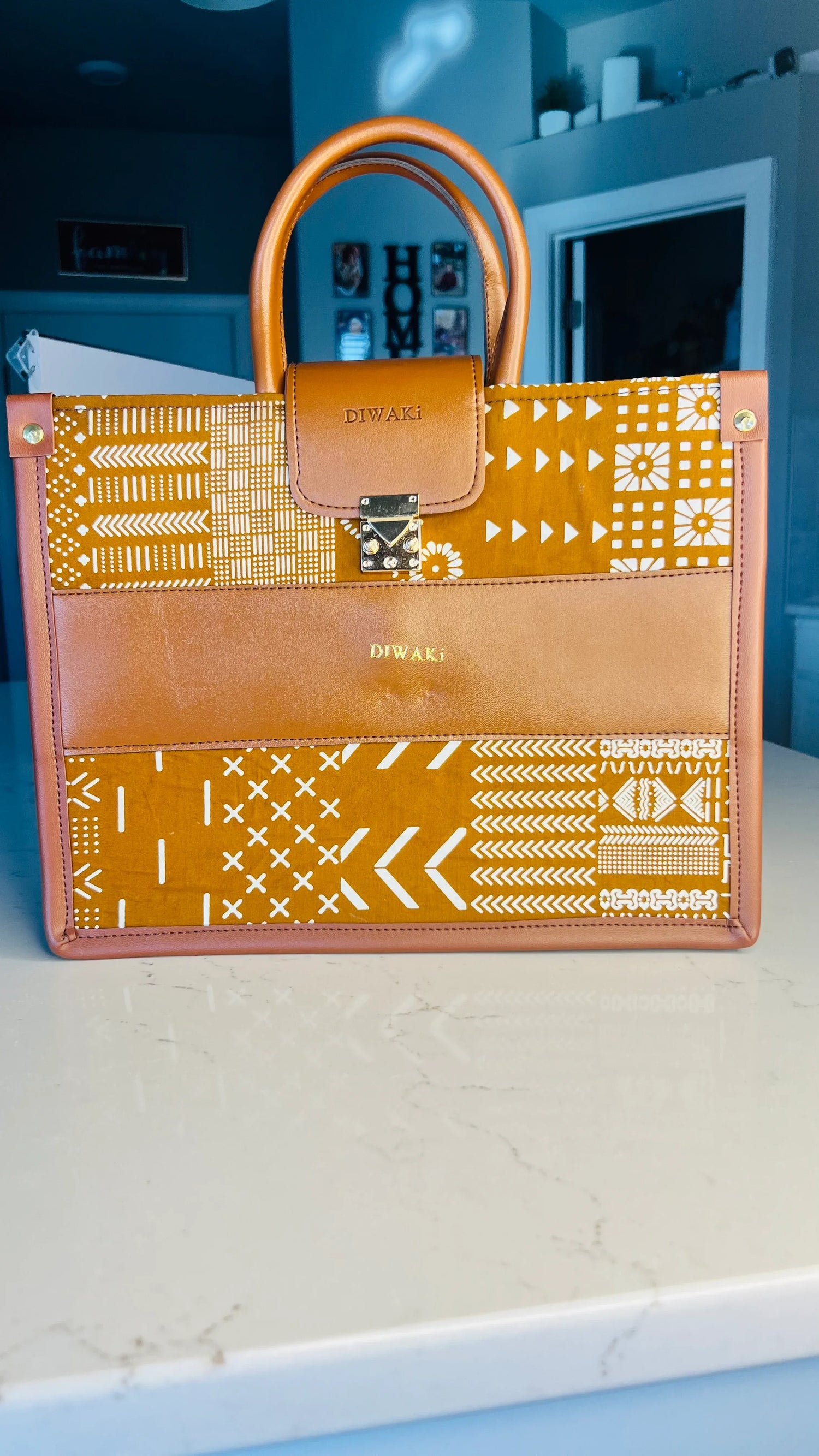 Diwaki tan mud cloth African tote bag - DiwaKi