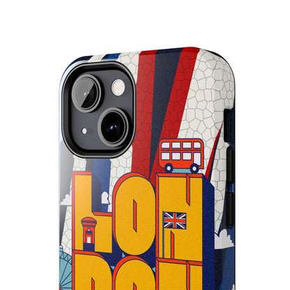 London Graphic Tough Phone Case – Retro Union Jack Travel Design - DiwaKi