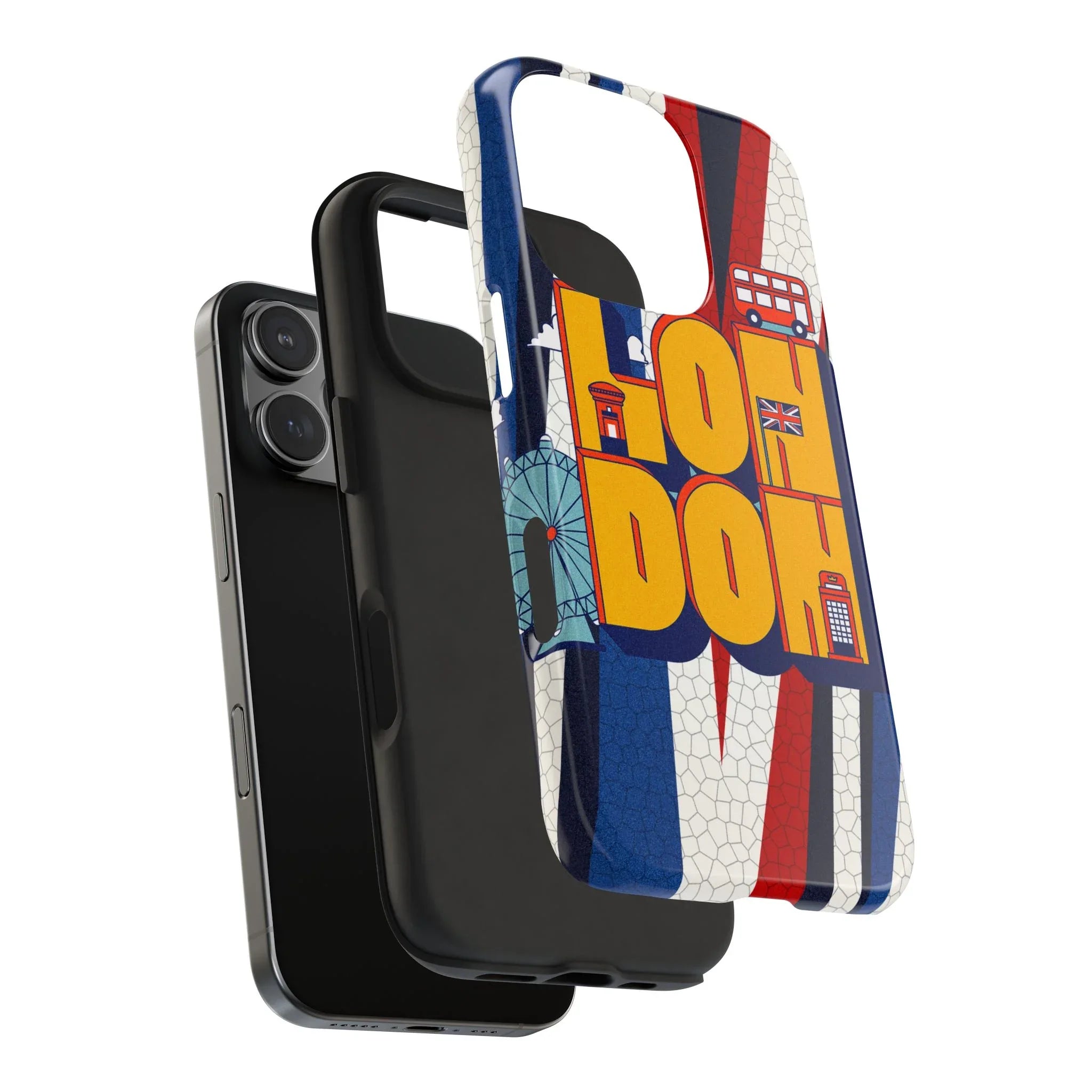 London Graphic Tough Phone Case – Retro Union Jack Travel Design - DiwaKi