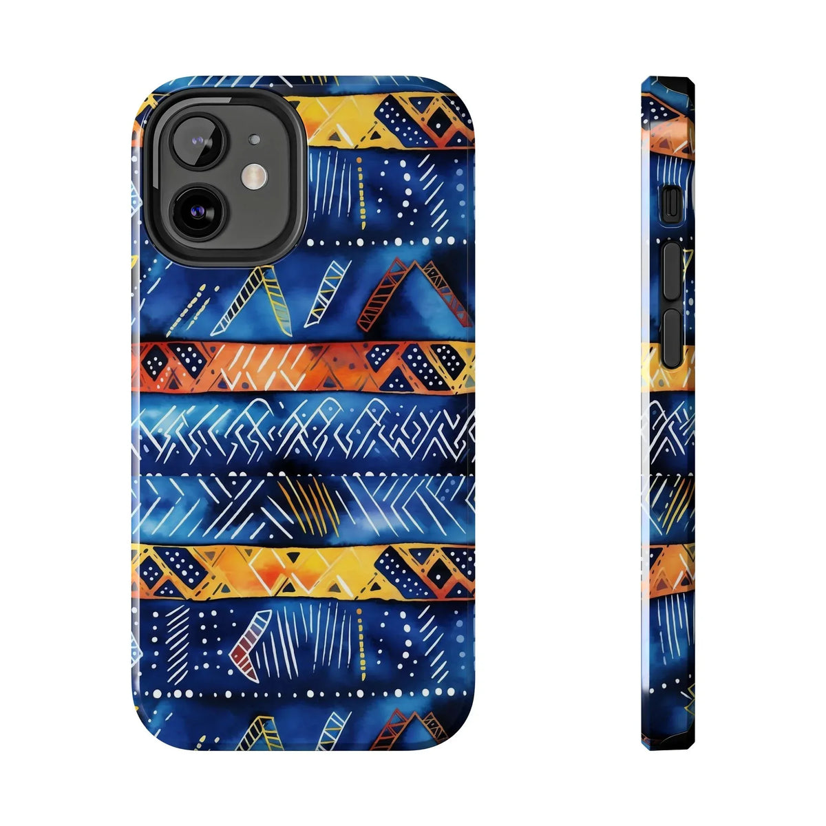 African mudcloth Tribal Indigo Stripe Tough Phone Case — Blue &amp; Orange Geometric Protective Cover - DiwaKi