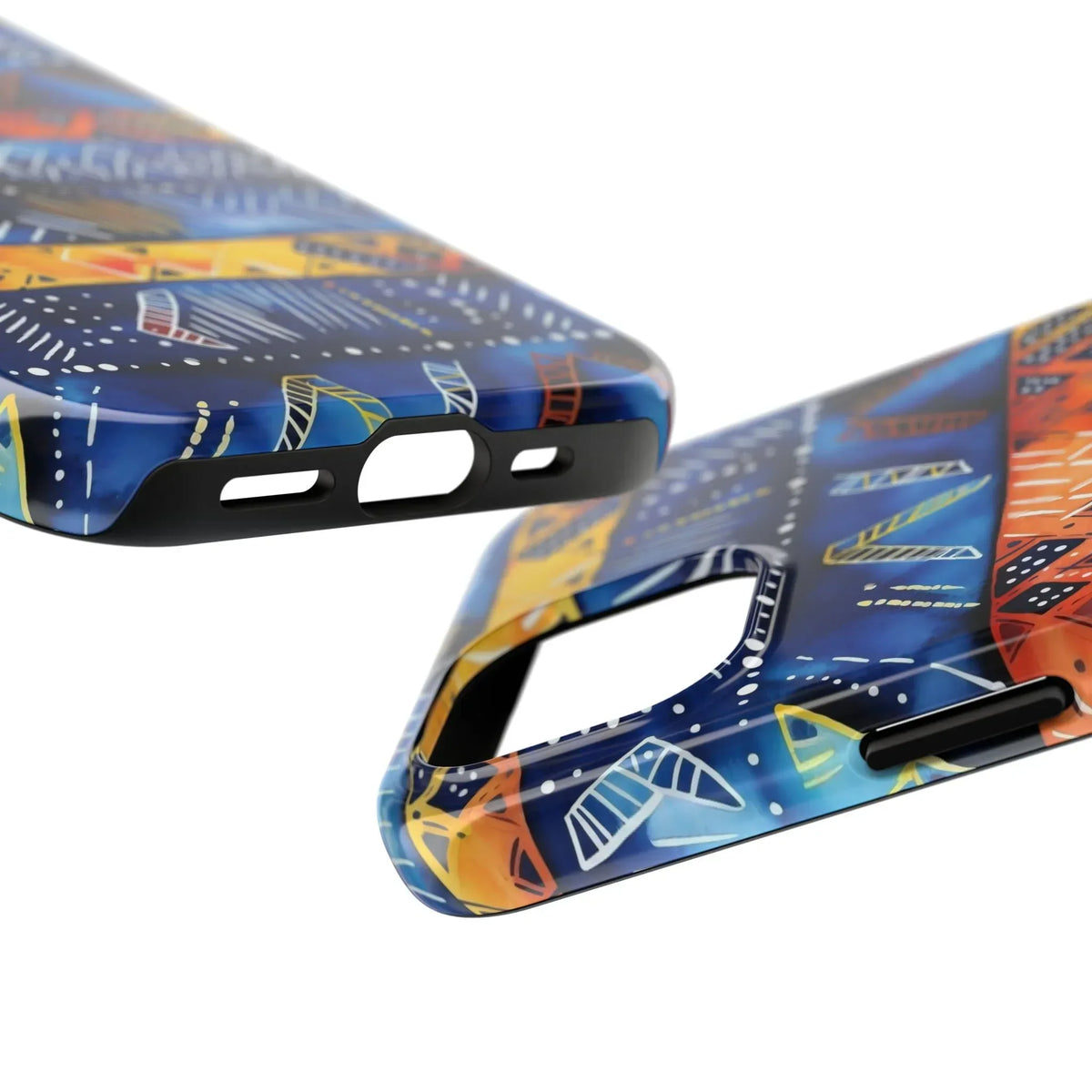 African mudcloth Tribal Indigo Stripe Tough Phone Case — Blue &amp; Orange Geometric Protective Cover - DiwaKi