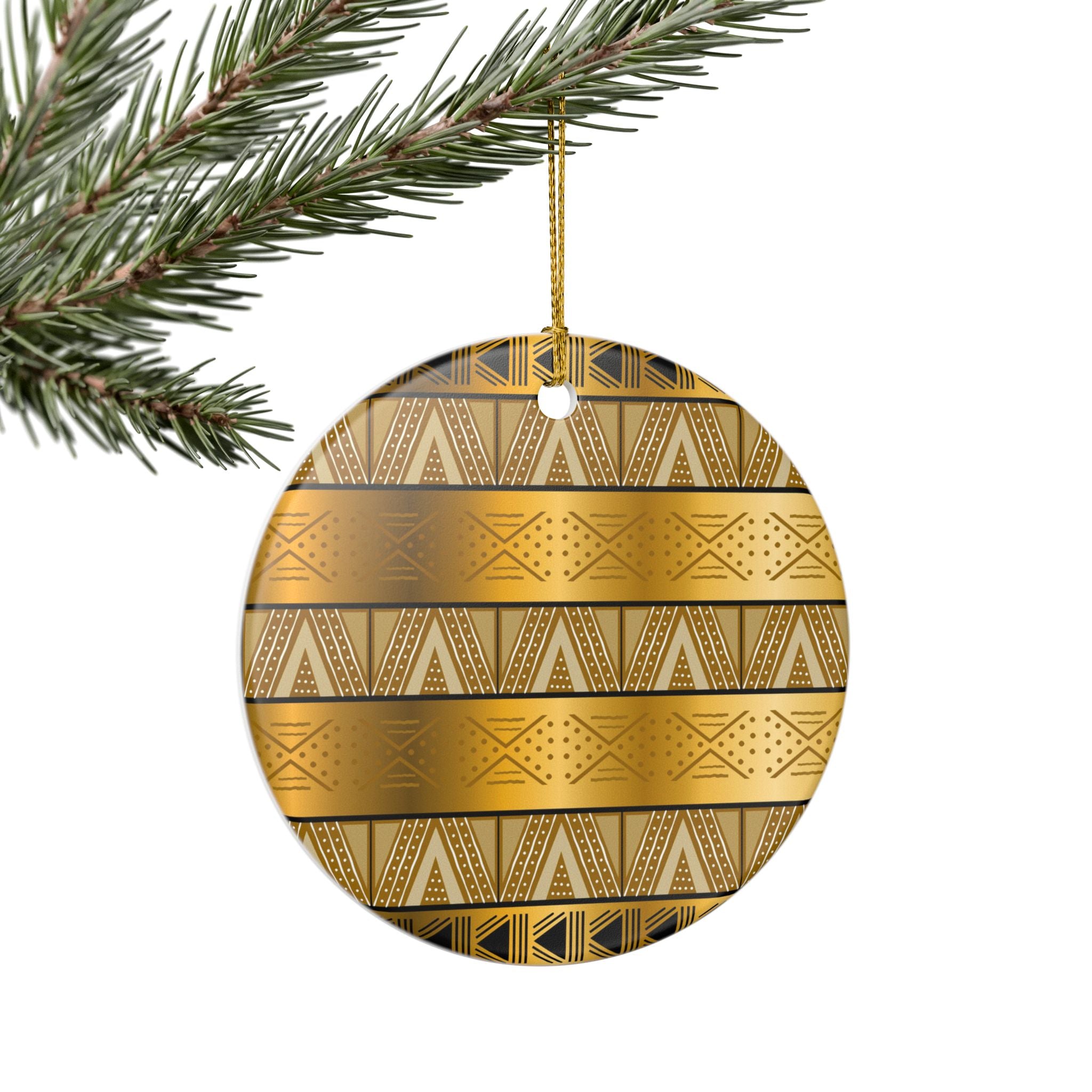 Gold Tribal Heart Ceramic Ornament — Decorative Holiday &amp; Gift Accent