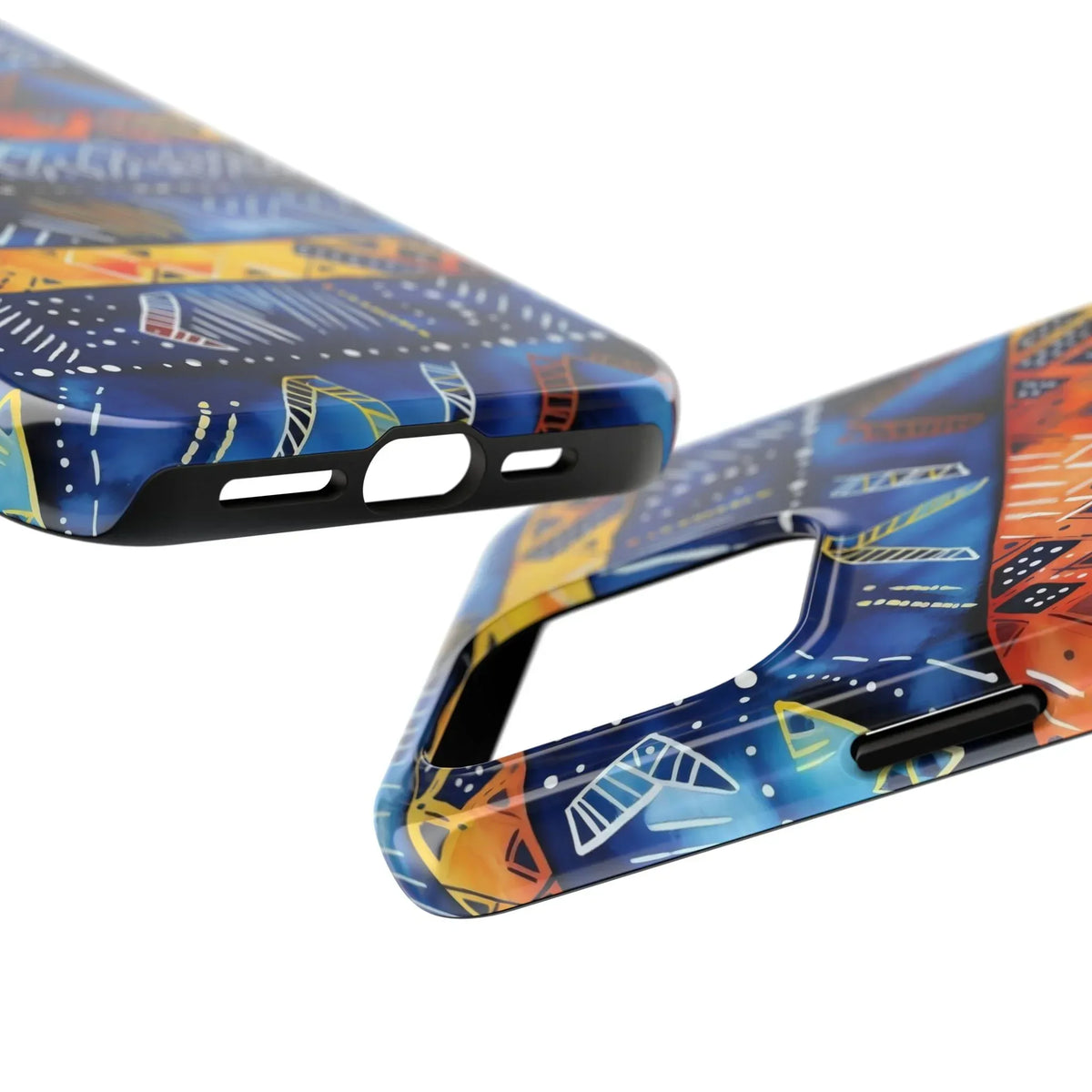 African mudcloth Tribal Indigo Stripe Tough Phone Case — Blue &amp; Orange Geometric Protective Cover - DiwaKi