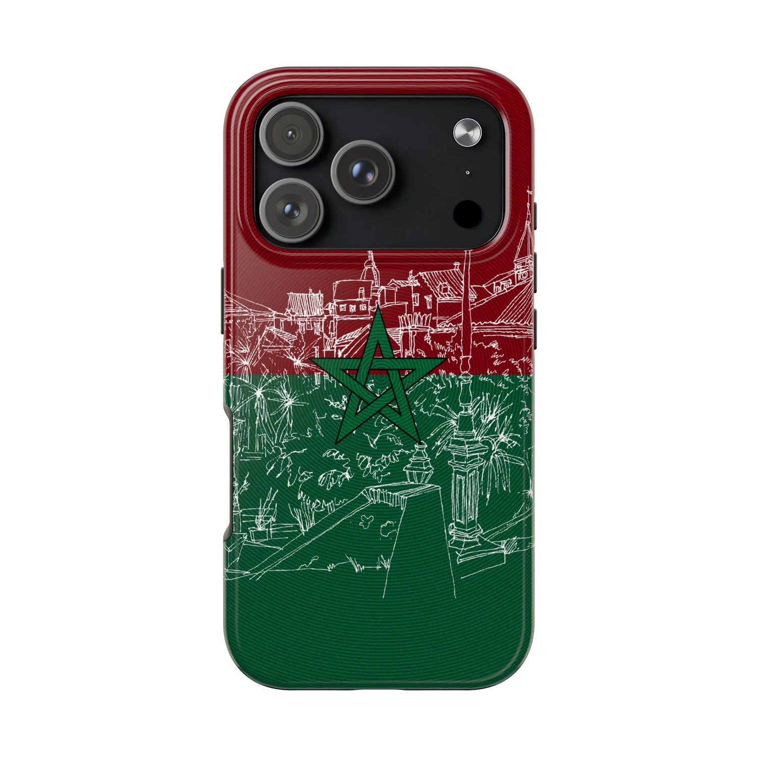 Morocco Flag Sketch Tough Phone Case — Red &amp; Green Casablanca Cityscape - DiwaKi