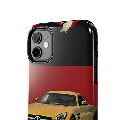 Mercedes Sports Car Tough Phone Case — Yellow GT on Red &amp; Black Background - DiwaKi