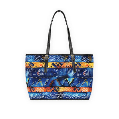 Bogolan Tribal Pattern PU Leather Shoulder Bag – Colorful African Tote - DiwaKi