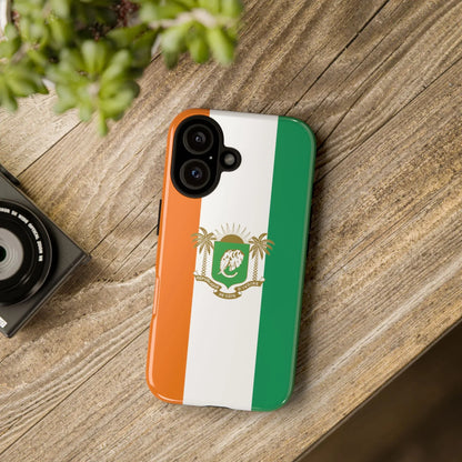 Ivory Coast Flag Tough Phone Case — Orange White Green Shield Crest - DiwaKi