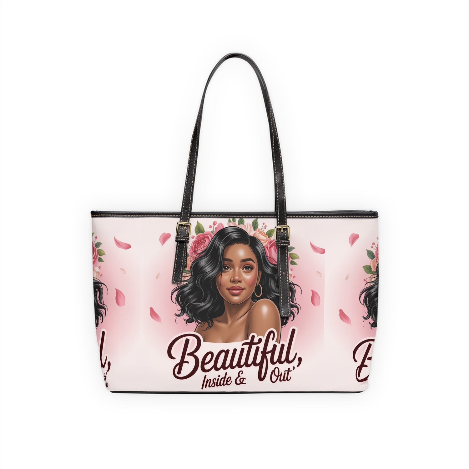 Tote Bag — "Beautiful Inside &amp; Out" Floral Portrait PU Shoulder Tote