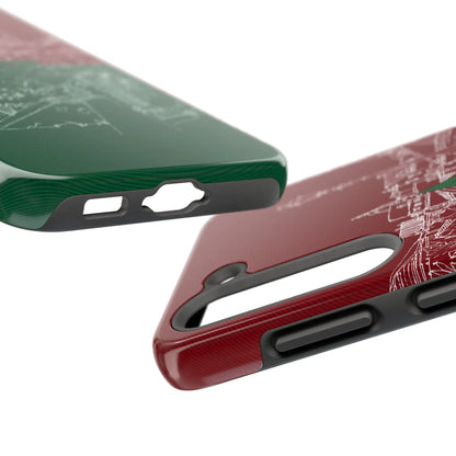 Morocco Flag Sketch Tough Phone Case — Red &amp; Green Casablanca Cityscape - DiwaKi