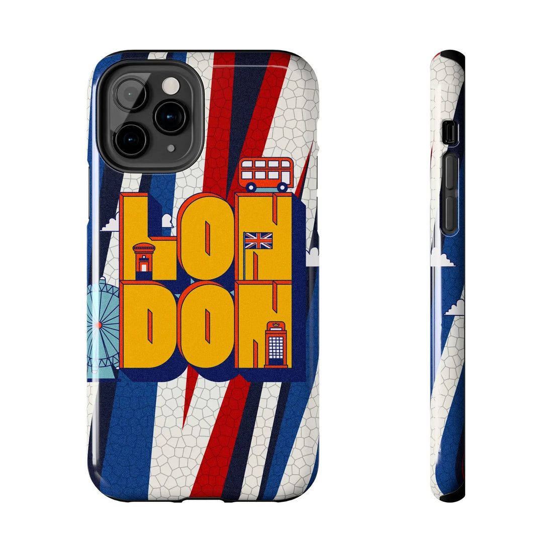 London Graphic Tough Phone Case – Retro Union Jack Travel Design - DiwaKi