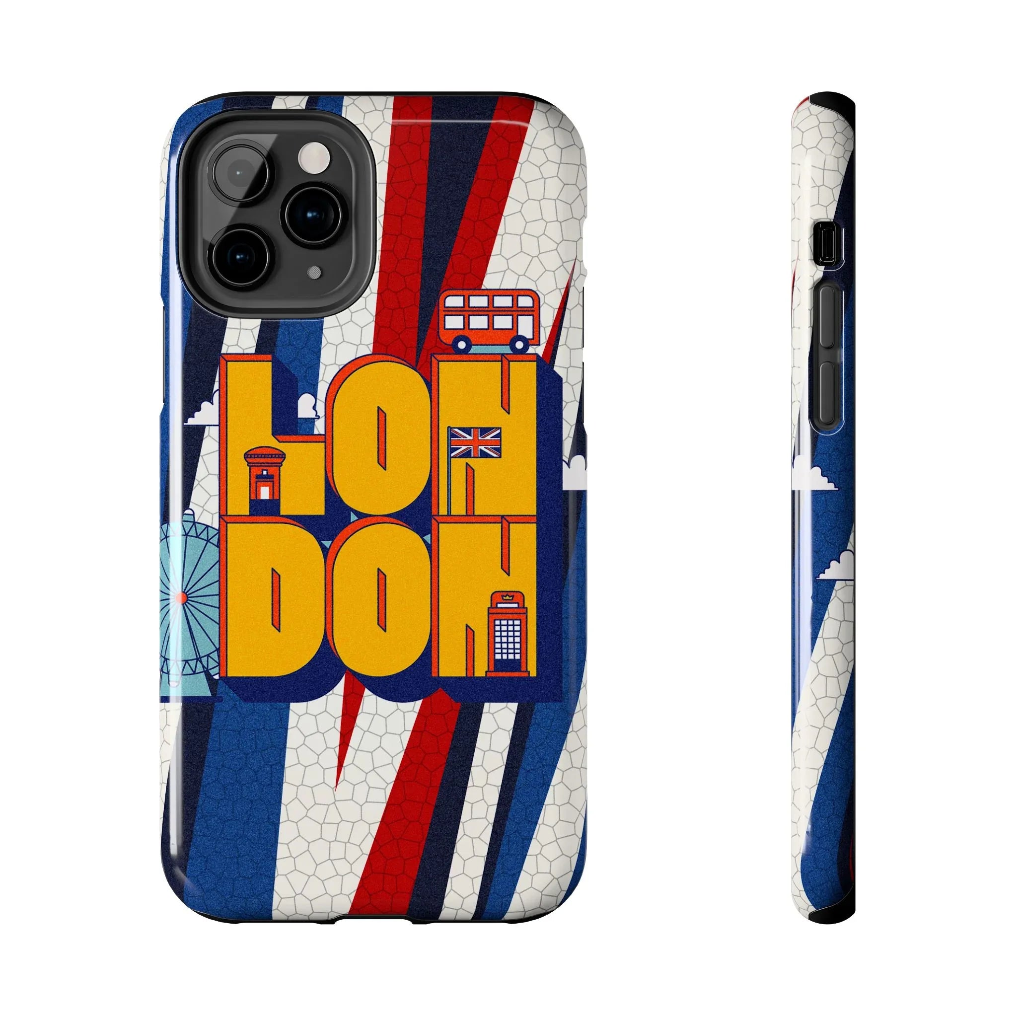 London Graphic Tough Phone Case – Retro Union Jack Travel Design - DiwaKi
