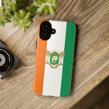 Ivory Coast Flag Tough Phone Case — Orange White Green Shield Crest - DiwaKi