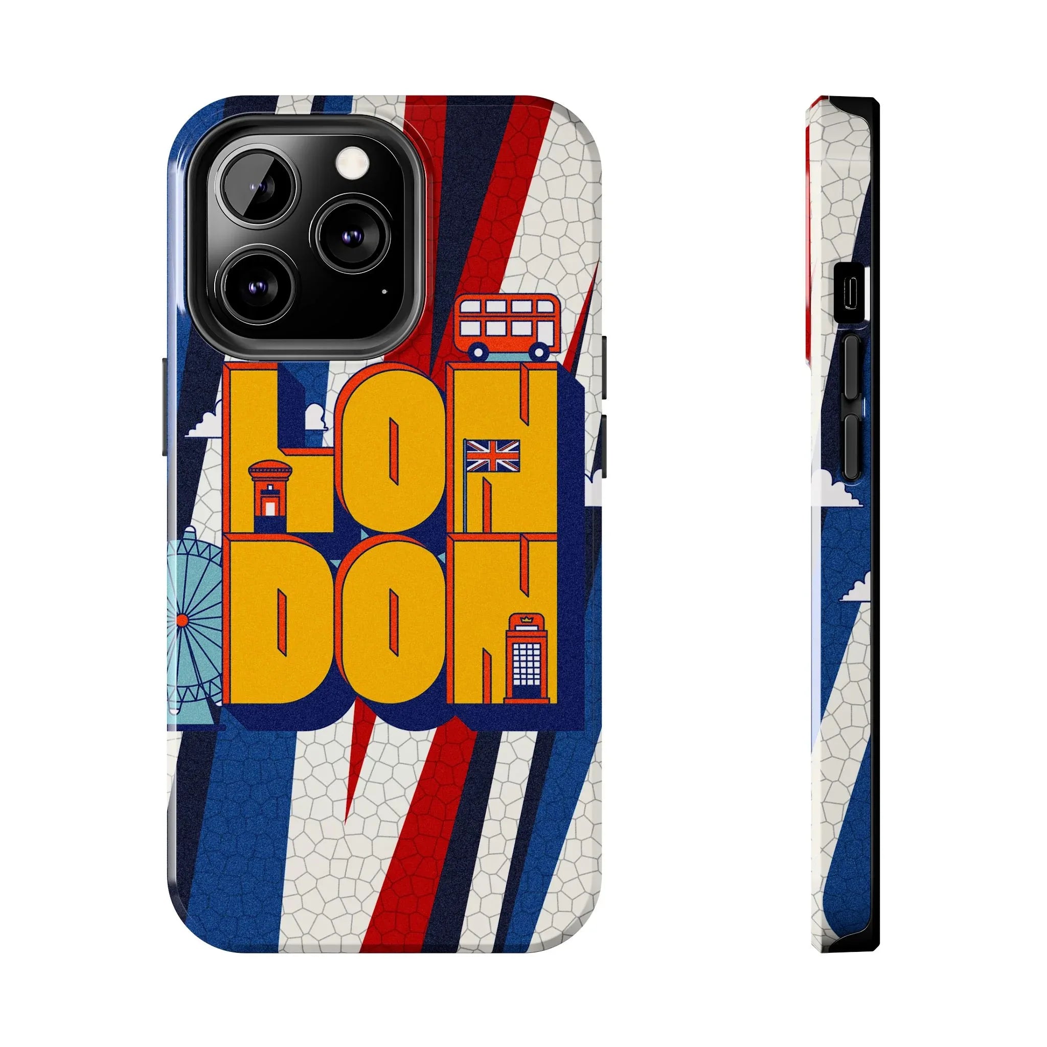 London Graphic Tough Phone Case – Retro Union Jack Travel Design - DiwaKi