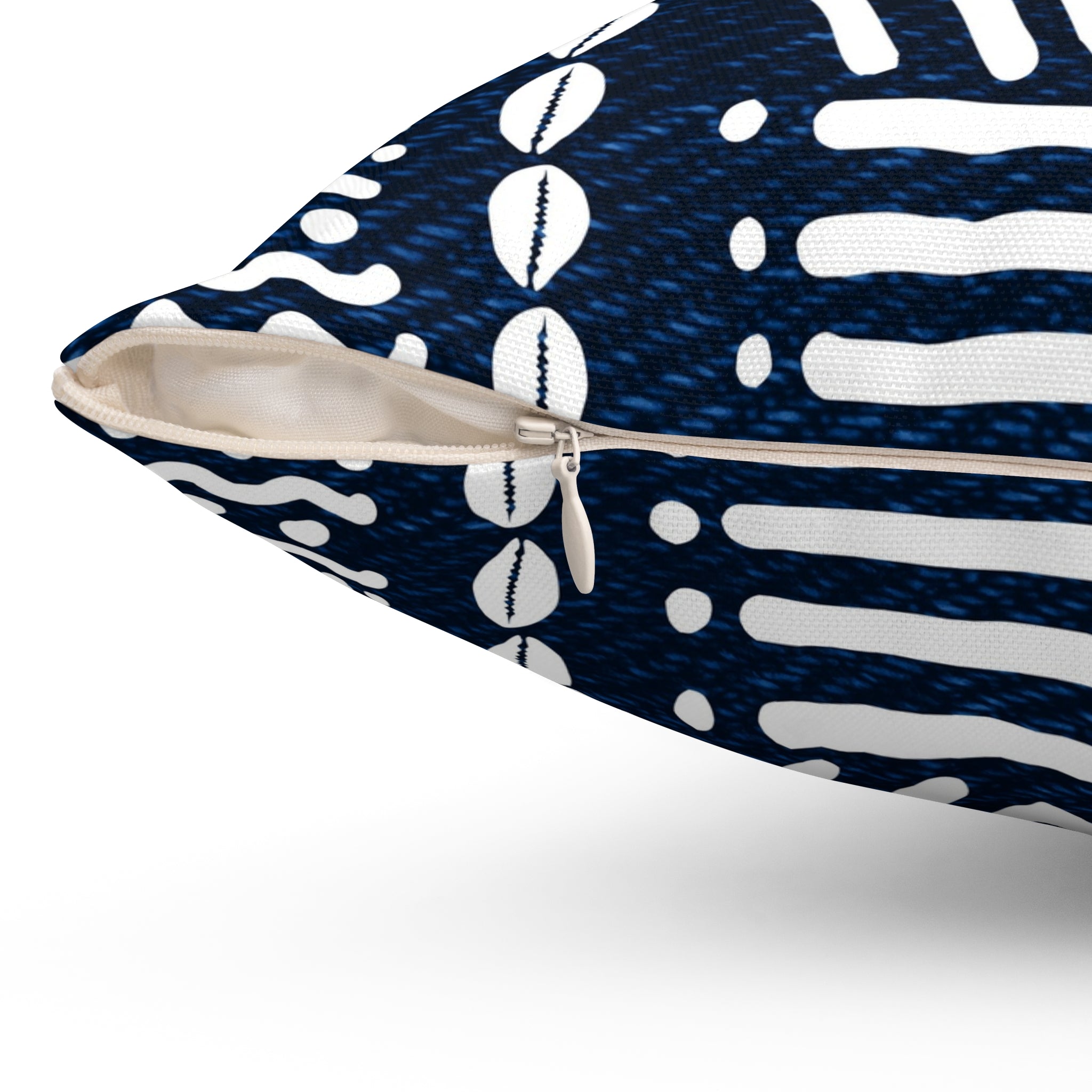 Mudcloth-Inspired Navy Throw Pillow — Boho Geometric Square Accent