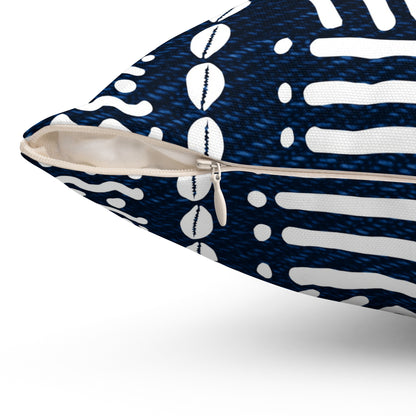 Mudcloth-Inspired Navy Throw Pillow — Boho Geometric Square Accent