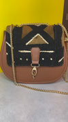 DiwaKi Bogolan Royale Chain Bag – African Mudcloth Leather Shoulder Bag with Gold Chain