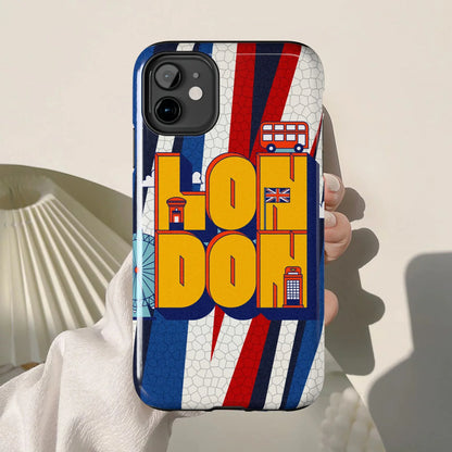 London Graphic Tough Phone Case – Retro Union Jack Travel Design - DiwaKi