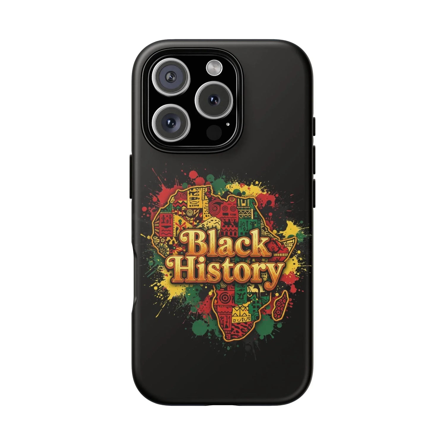 Black History Phone Case — Afrocentric Map Design, Bold Red‑Green‑Gold Splash - DiwaKi