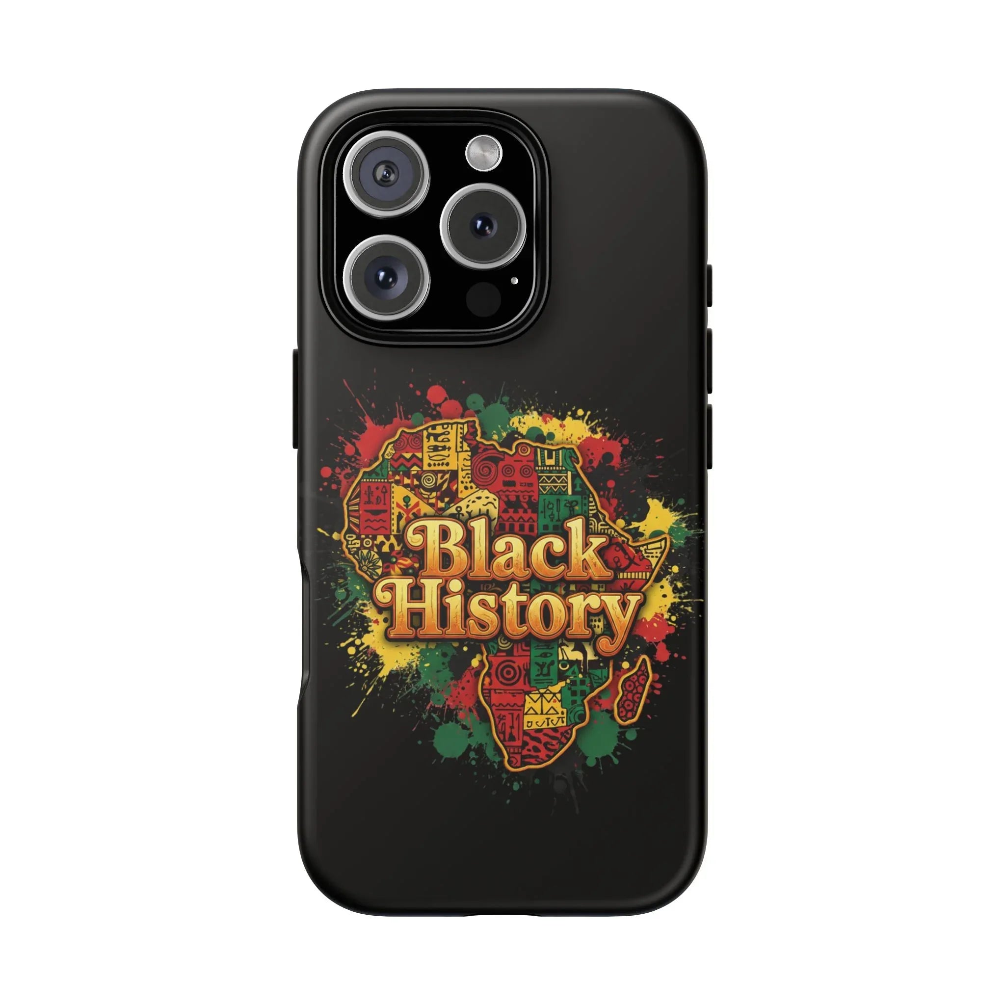 Black History Phone Case — Afrocentric Map Design, Bold Red‑Green‑Gold Splash - DiwaKi