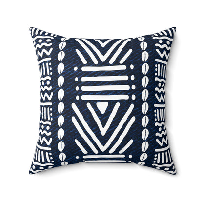 Mudcloth-Inspired Navy Throw Pillow — Boho Geometric Square Accent