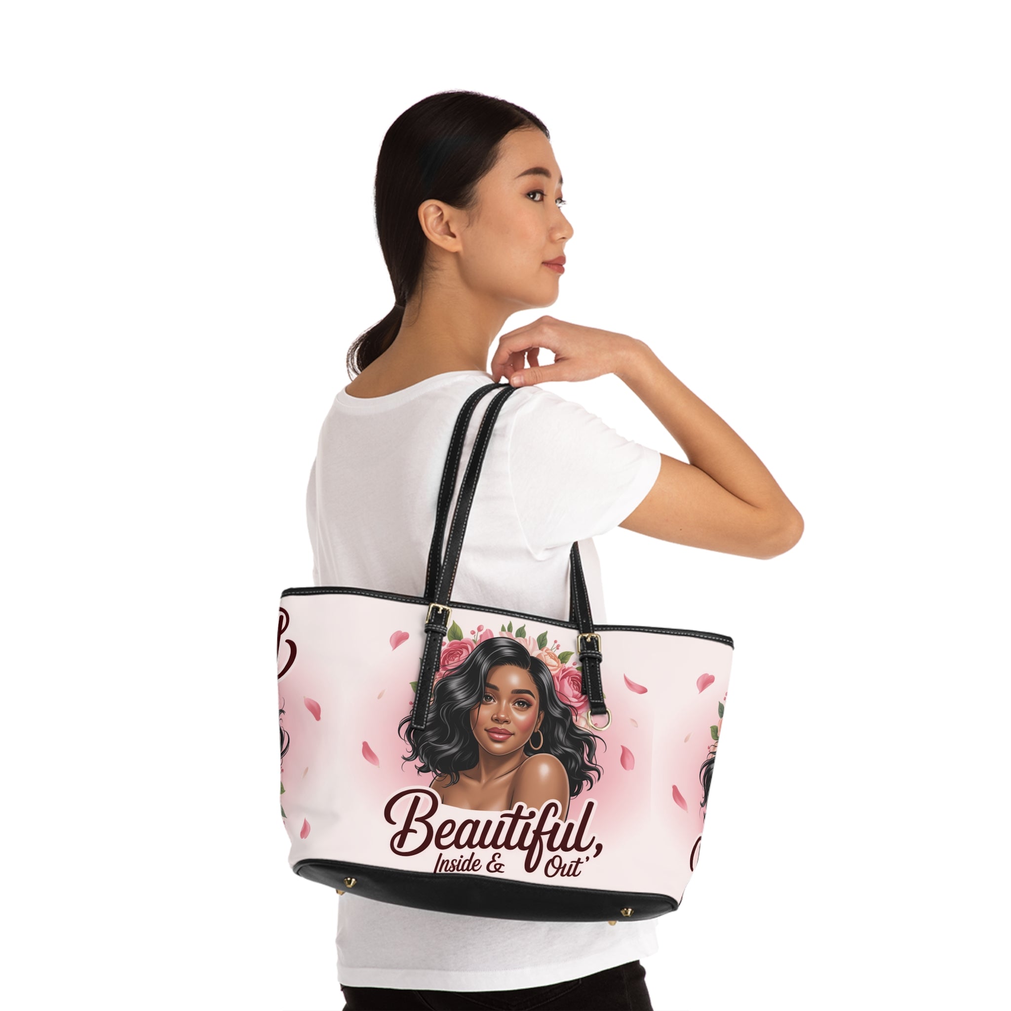 Tote Bag — "Beautiful Inside &amp; Out" Floral Portrait PU Shoulder Tote