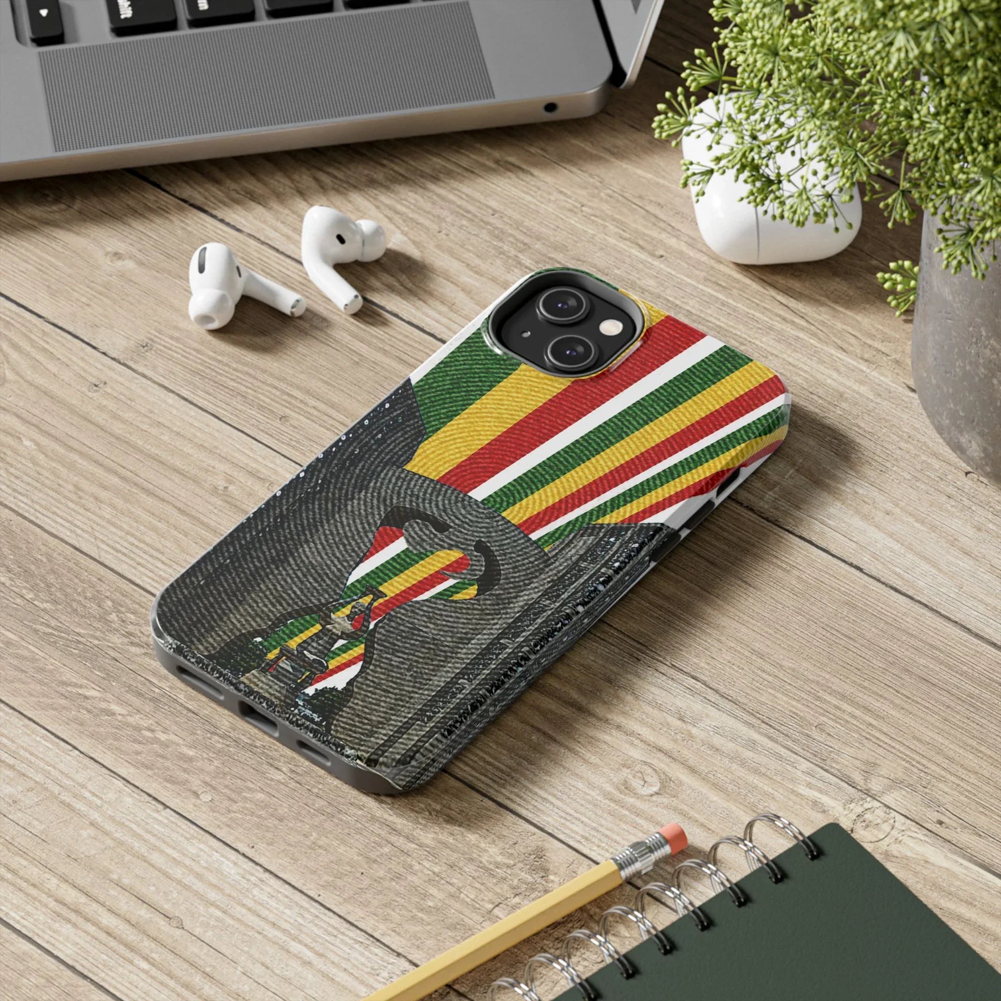 Togo Tough Phone Case — Durable Denim Look with Red Yellow Green Design - DiwaKi
