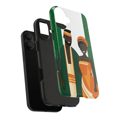 Tough Phone Case — Afrocentric Nigerian Couple Illustration, Protective Hard-Shell Phone Cover - DiwaKi