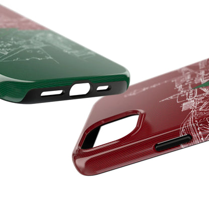 Morocco Flag Sketch Tough Phone Case — Red &amp; Green Casablanca Cityscape - DiwaKi
