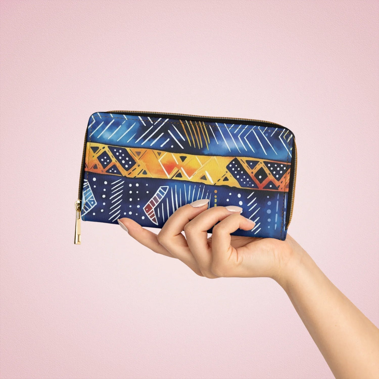 Bogolan Tribal Zip Wallet — Colorful African Pattern Zipper Wallet - DiwaKi