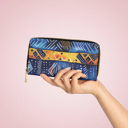 Bogolan Tribal Zip Wallet — Colorful African Pattern Zipper Wallet - DiwaKi
